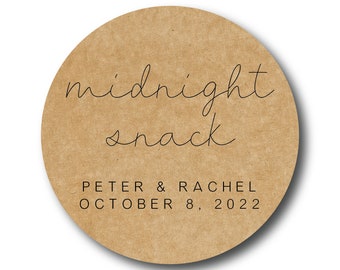 Midnight Snack Stickers - Food Snack Wedding Favor Tags - Favor Box Labels - Bridal Shower Stickers - Thank You Personalized Kraft