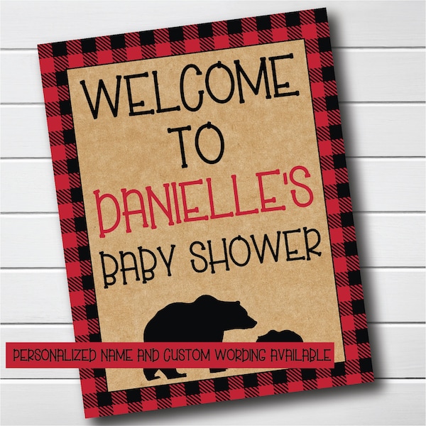 Lumberjack Personalized Baby SHower Name Sign - Woodland Baby Shower Decor - Plaid Decor - Printable Sign Party Decor Mom To Be Personalized