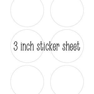 May include: A sheet of 3 inch round blank stickers. There are six stickers on the sheet.