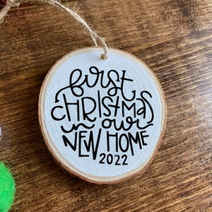 First Christmas New Home Ornament - Wedding 2020 - New House Warming Gift - Wood Log Christmas Decor First Ornament - Christmas Tree Gift