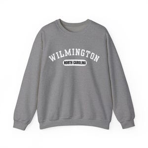 Wilmington, North Carolina Sweatshirt, Collegiate Design Graphite Heather