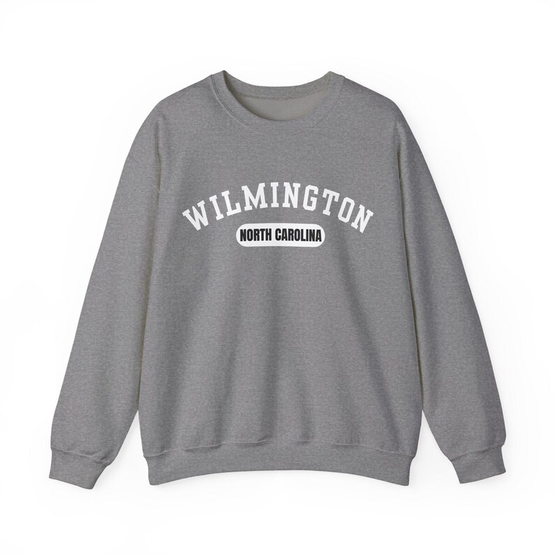 Wilmington, North Carolina Sweatshirt, Collegiate Design Graphite Heather