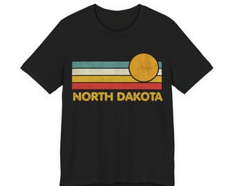 North Dakota T-Shirt, Retro Sunset, Retro Rainbow Tee