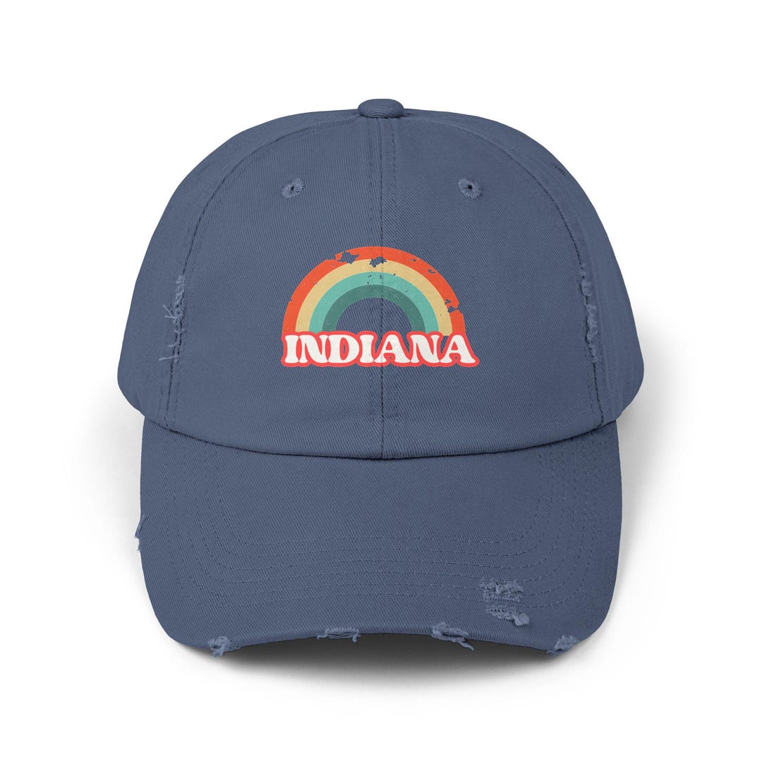 Indiana Retro Rainbow Distressed Baseball Cap Hat - Etsy