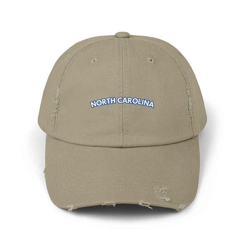 North Carolina Distressed Baseball Hat, North Carolina Hat Light Olive