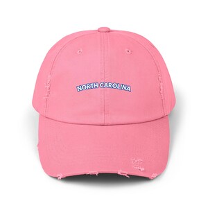 North Carolina Distressed Baseball Hat, North Carolina Hat True Pink
