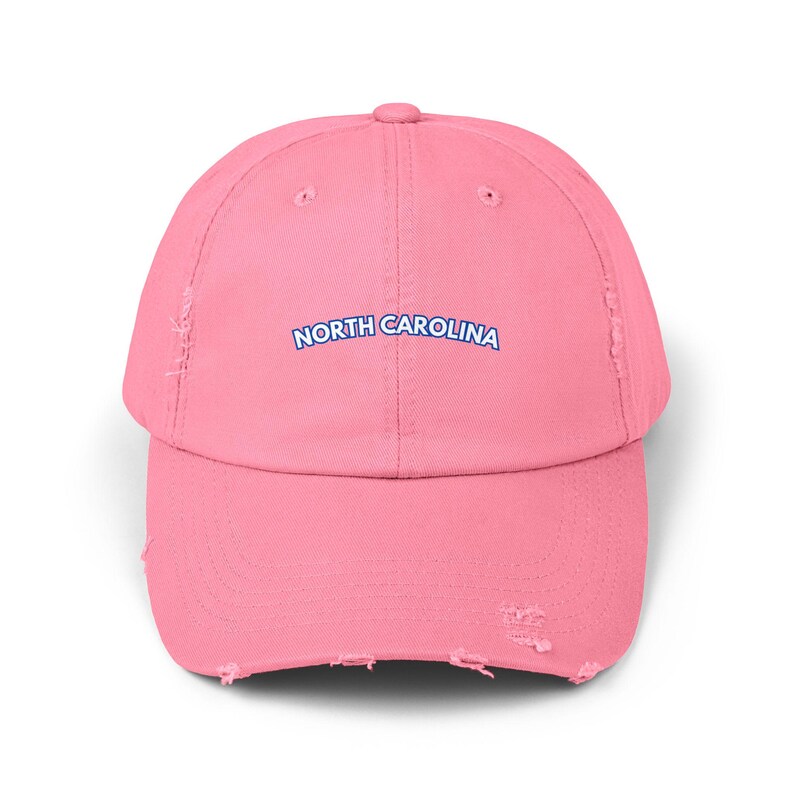 North Carolina Distressed Baseball Hat, North Carolina Hat True Pink