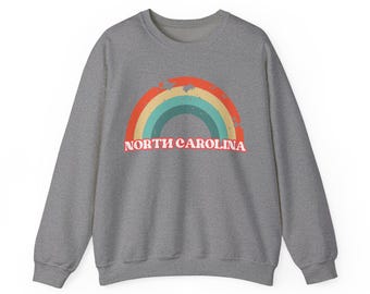 North Carolina Retro Rainbow Sweatshirt, North Carolina Crewneck Sweatshirt