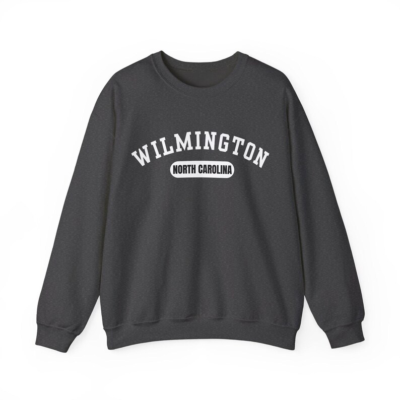 Wilmington, North Carolina Sweatshirt, Collegiate Design Dark Heather