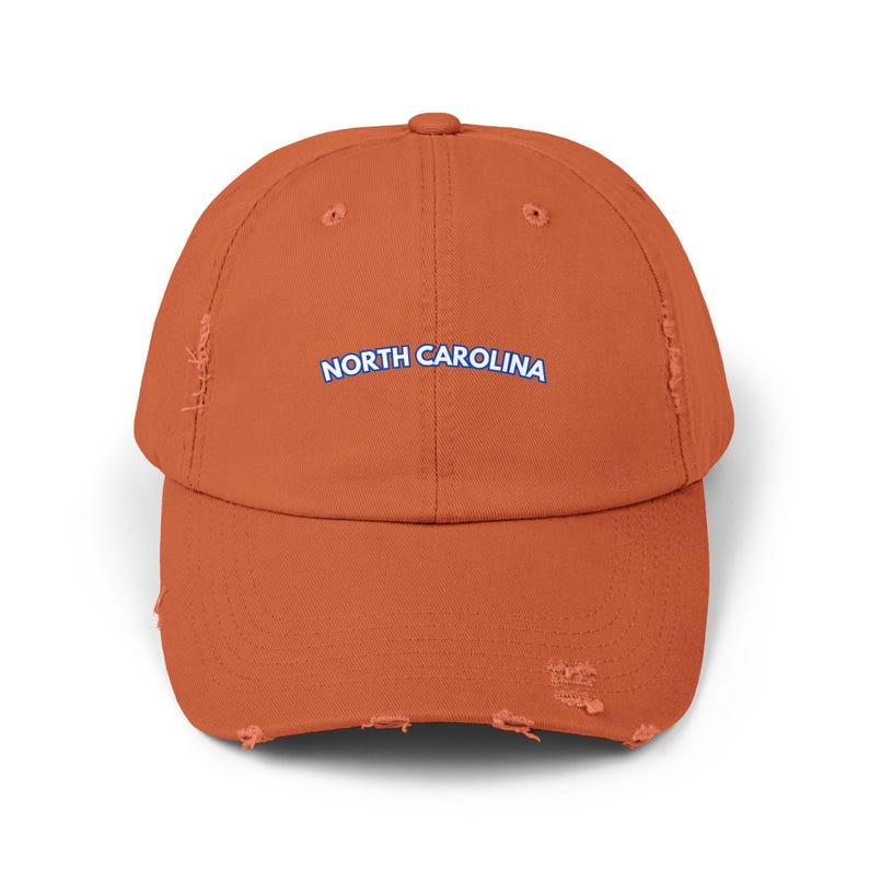 North Carolina Distressed Baseball Hat, North Carolina Hat Burnt Orange