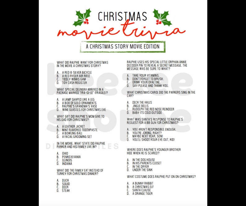 A Christmas Story Movie Trivia Party Get Together Printable Etsy