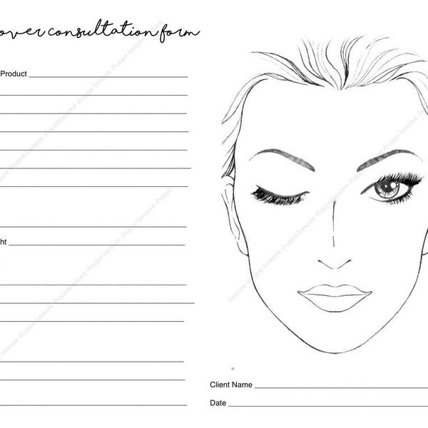 Makeup Consultation Form - Makeover Form - Makeup Artist - Face Chart - Product Document - Makeup Template - Digital Copy - Unlimited Prints