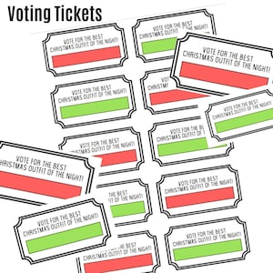 Weihnachten Ugly Sweater Printable Voting Tickets Stimmzettel - Best Outfit, Best Pyjamas, Best Attire - Digital File