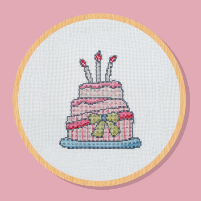 Cross Stitch Pattern Cake Birthday Candle Ribbon PDF Digital - Etsy