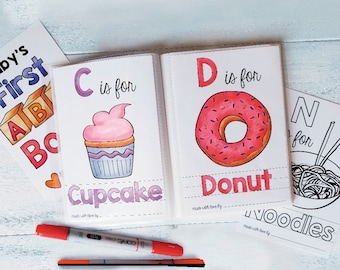 Atividade de chá de bebê com livro ABC, chá de bebê com livro de histórias, jogo de chá de bebê com alfabeto personalizado, lembrança, download de PDF do alfabeto