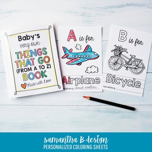 ABC-Buch - Babyparty-Aktivität - Dinge, die gehen Fahrzeuge Ausmalkarten, Junge Baby, Baulastwagen, Züge, Autos, Transport PDF