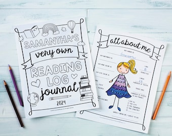 Personalized Kid's Reading Journal with  All About Me Coloring Activities - 8.5x11" PDF Download