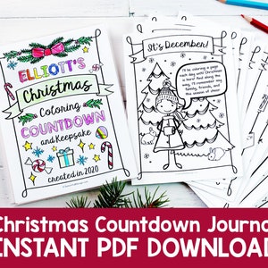 Christmas Advent Calendar Cards Activity for Kids, Christmas Coloring Activity Countdown Printable Personalized Journal PDF