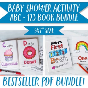 ABC Book and 123 Book Bestselling Bundle, Book Baby Shower Activity Keepsake, PDF Download 5x7 image 1