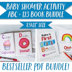 ABC Book and 123 Book Bestselling Bundle, ABC Baby Shower Activity, Baby Shower Game, Printable PDF Download 8.5x11&quot;
