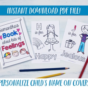 Feelings and Emotions Coloring Book / Personalized Feelings and Emotions Cards / PDF Download image 1