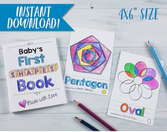Babys First Shapes Book 4x6 Baby Shower Activity Game Coloring Keepsake DIY Download PDF
