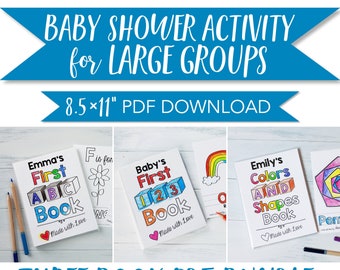 ABC Book, 123 Book, and Colors & Shapes Large Group Baby Shower Activity Bundle / PDF Download 8.5x11"