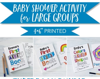 Baby's First ABC Book, 123 Book, and Colors & Shapes Large Group Baby Shower Activity Bundle / Printed with Albums and Tent Sign 4x6"