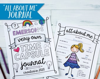 Personalized Kid's All About Me Time Capsule Journal / Coloring Keepsake / 8.5x11" PDF Download