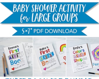 ABC Book, 123 Book, and Colors & Shapes Large Group Baby Shower Activity Bundle / PDF Download 5x7"