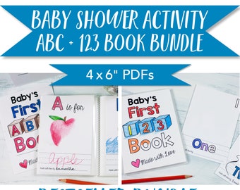 Blank ABC Book and 123 Book Bestselling Bundle, ABC Book Baby Shower Activity Game, Printable PDF Download 4x6"