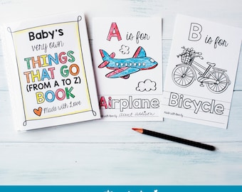 Personalized Baby Coloring ABC Baby Shower Activity - Transportation Coloring Printable, Construction Trucks, Boy Baby Shower, PDF Download