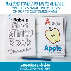 The PDF files are set up so that you can type the baby's name on the ABC Book cover before printing.