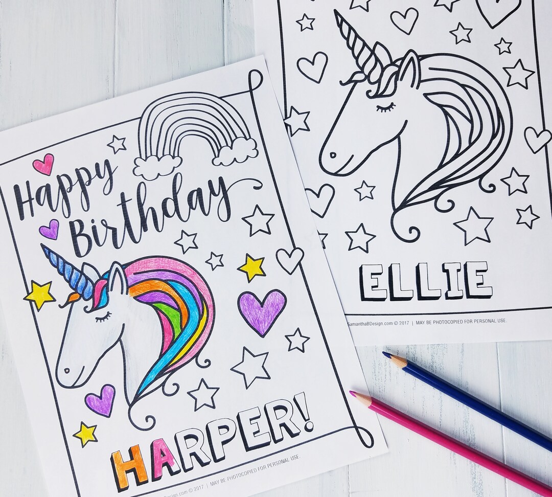 Personalized Unicorn Coloring Pages for Birthday Party | Editable ...