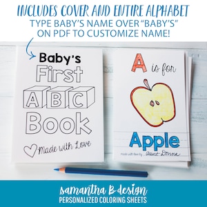 ABC Book Baby Shower Activity, Personalized Alphabet Coloring Book Baby Shower Activity Keepsake, Virtual Baby Shower, PDF Download image 8