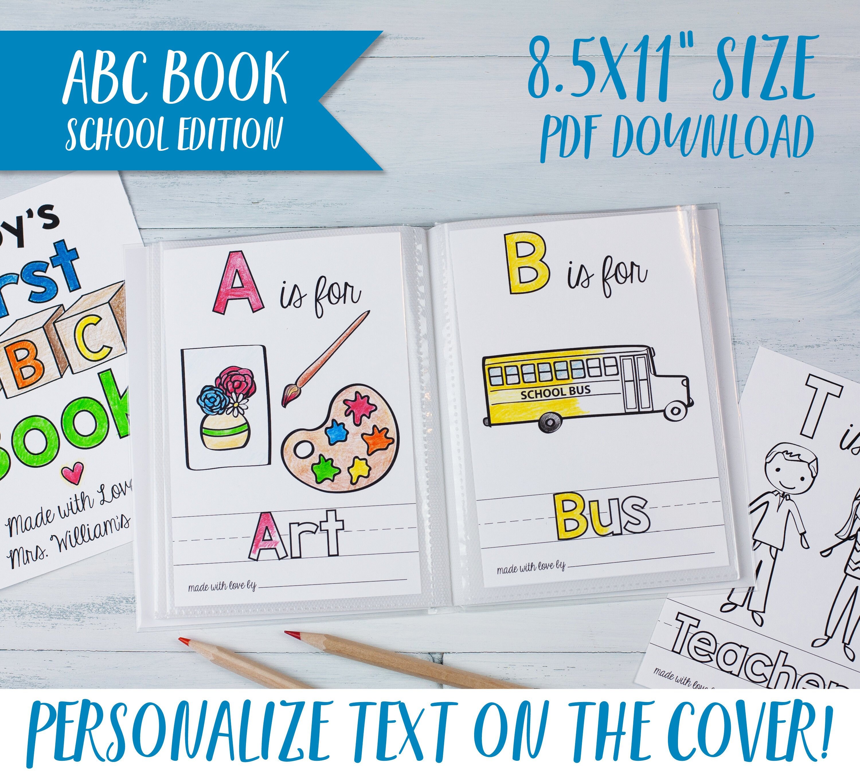 ABC Book Baby Shower Activity in School Theme, Teacher Gift from Class, Printable PDF Download 8.5x11"