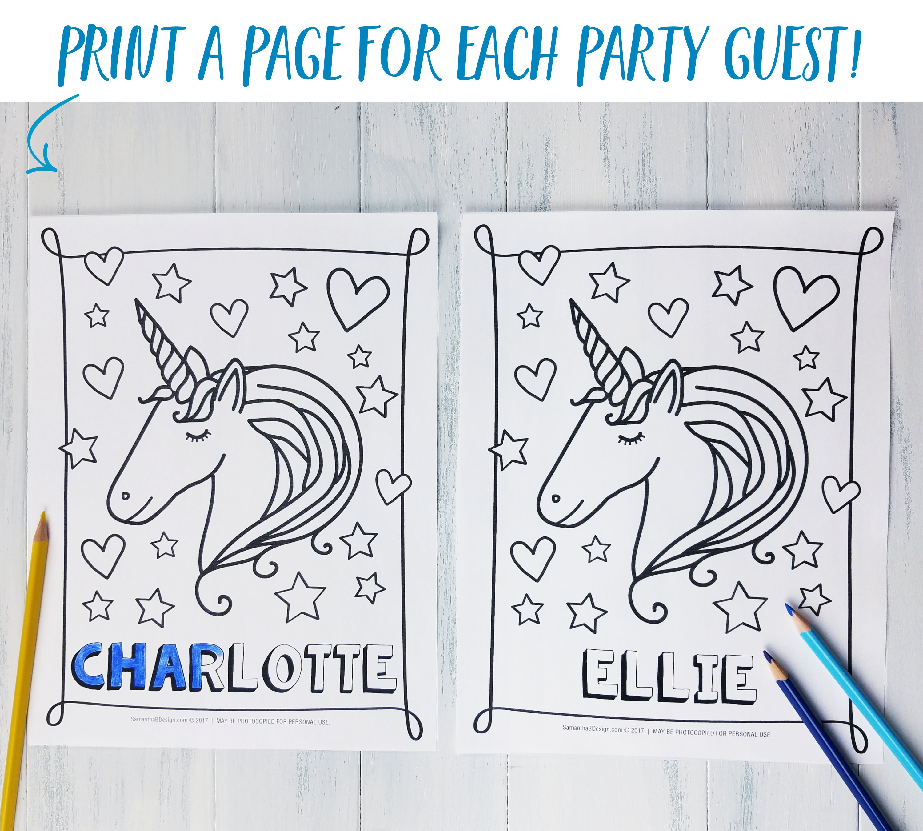 Personalized Unicorn Coloring Pages for Birthday Party | Editable ...