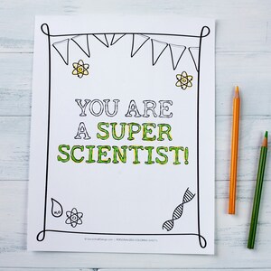 Super Science Birthday Party Printable Coloring Sheet / STEM Party / Science Lab Party Favors or Activity / PDF Download 8.5x11 image 7