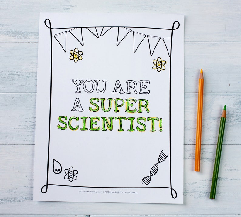 Super Science Birthday Party Printable Coloring Sheet / STEM Party / Science Lab Party Favors or Activity / PDF Download 8.5x11 image 7