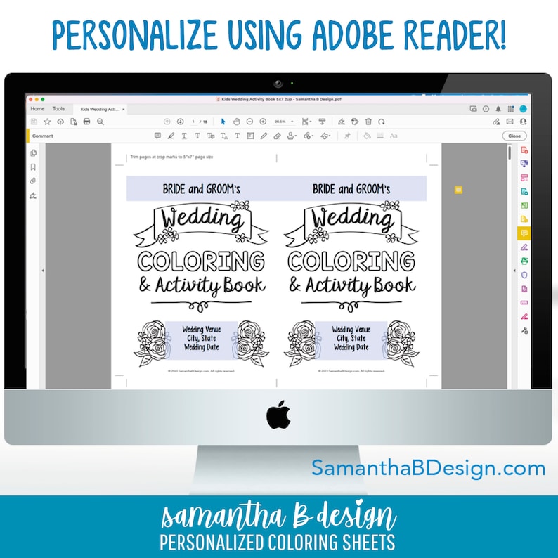 Personalize the wedding information on the cover before printing. Open the file in Adobe Reader.