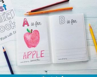 Modelo de livro ABC para chá de bebê, personalizado, jogo de atividades para chá de bebê para impressão, PDF faça você mesmo, 3 tamanhos de página