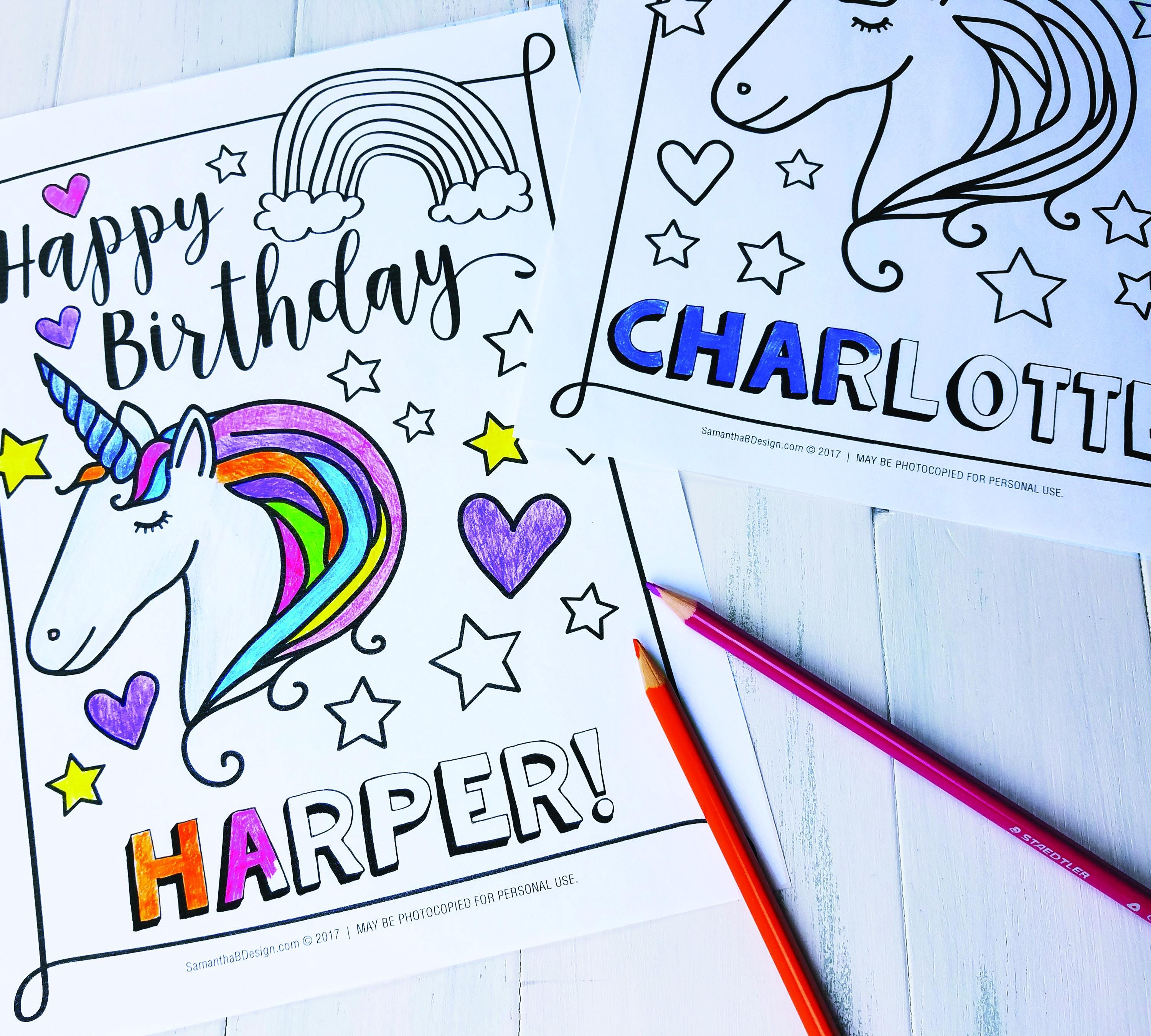 Personalized Unicorn Coloring Pages for Birthday Party | Editable ...