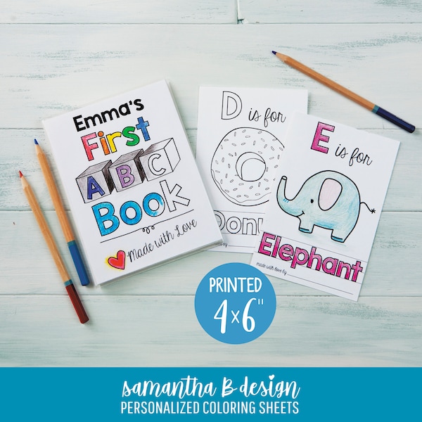 ABC Book Baby Shower Activity,  Personalized ABC Book, Alphabet Baby Shower Game, Coloring Book,  Printed 4x6" with Album