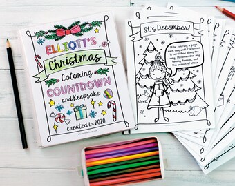 Christmas Advent Calendar Cards Activity for Kids, Christmas Coloring Activity Countdown Printable Personalized Journal PDF