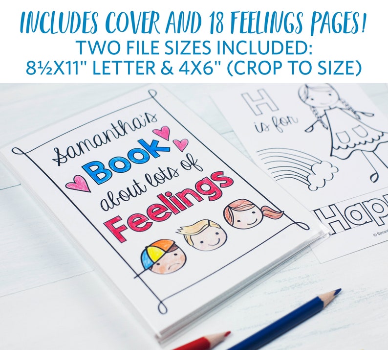 Feelings and Emotions Coloring Book / Personalized Feelings and Emotions Cards / PDF Download image 4