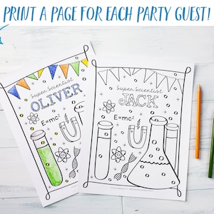 Super Science Birthday Party Printable Coloring Sheet / STEM Party / Science Lab Party Favors or Activity / PDF Download 8.5x11 image 3