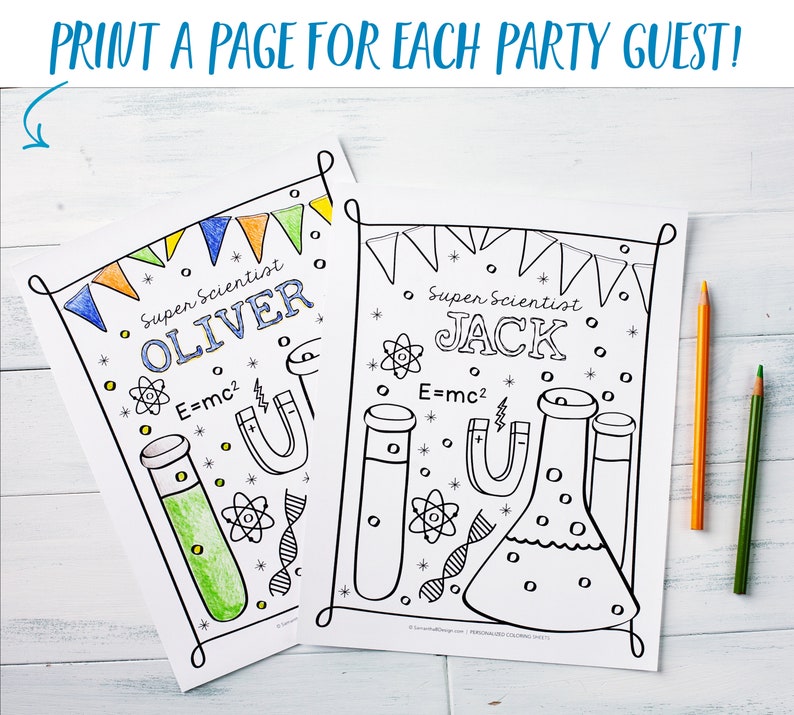 Super Science Birthday Party Printable Coloring Sheet / STEM Party / Science Lab Party Favors or Activity / PDF Download 8.5x11 image 3