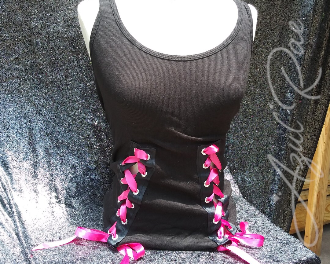 Black lace up tank top hotsell