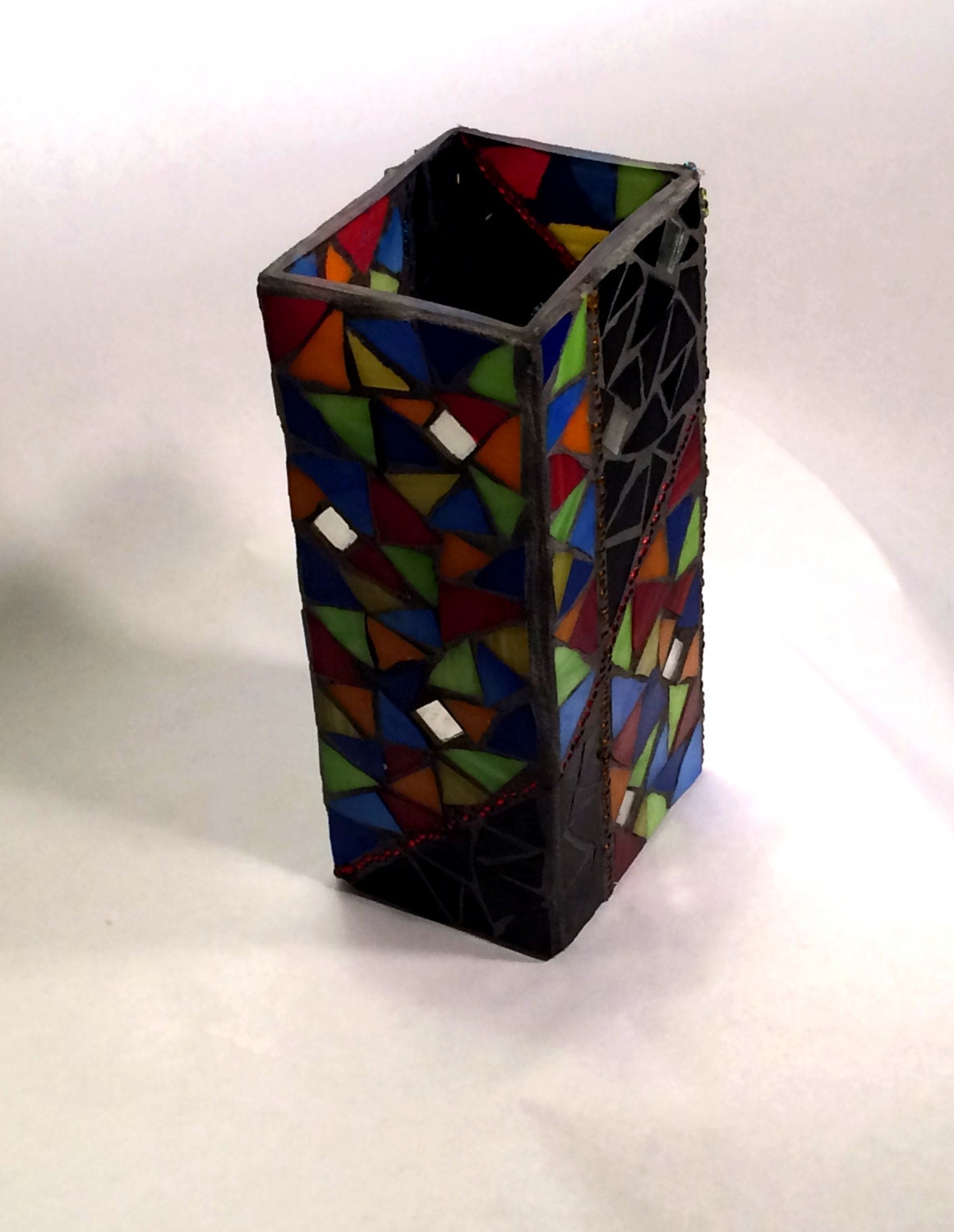 Multicolored Glass Mosaic Vase with Glass Beads My Etsy