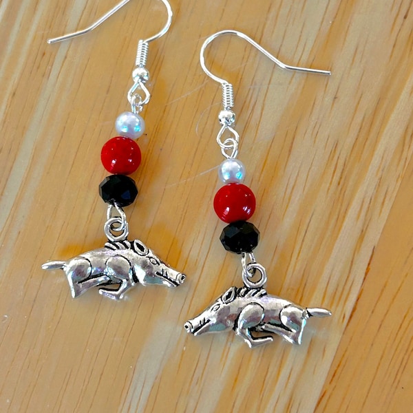 Arkansas Razorback Silver Charm Game Day Earrings